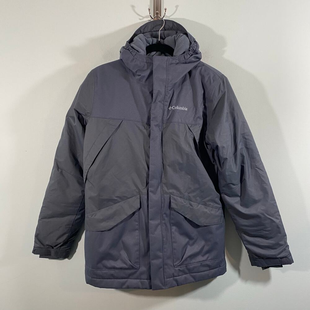 Columbia Youth Grey Omni-Tech Omni Heat Waterproof Breathable Hooded Jacket Sz L